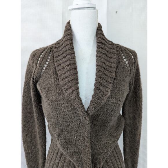 THE GAP! MOCHA MOHAIR BLEND HIDDEN SNAP FRONT BIG LAPEL CARDI SWEATER! SZ XS - Picture 3 of 8
